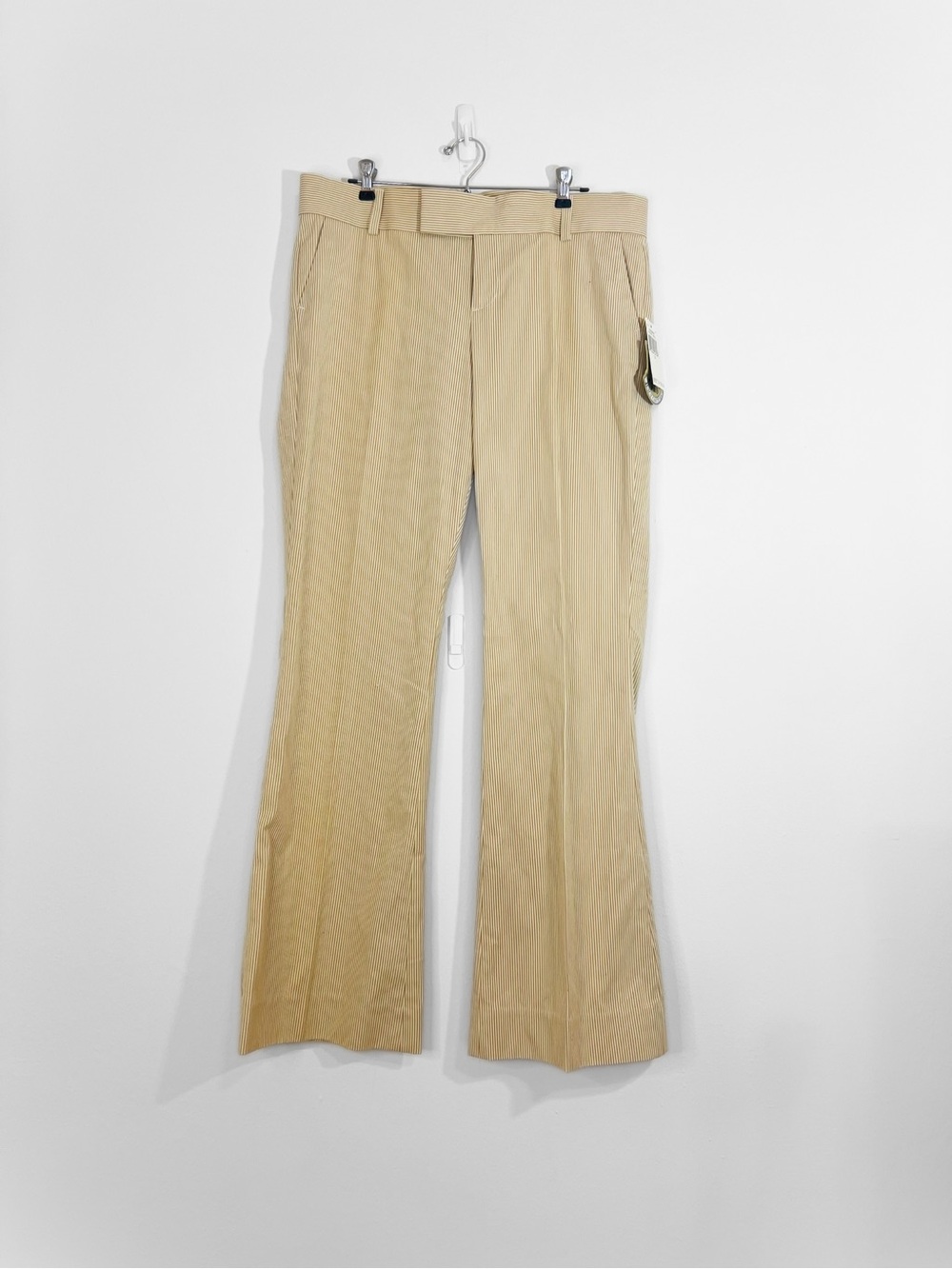 Beige Pinstripe Dress Pants - Classic Straight Fit